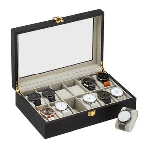 relaxdays Uhrenbox schwarz 31,0 x 20,0 x 8,0 cm