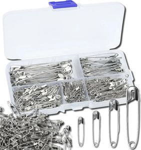 Spínací špendlíky 260 kusů sada spínacích špendlíků velké malé 19-54 mm stříbrné krejčovství