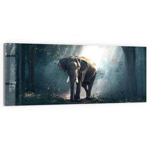 DEQORI Glasbild Echtglas 150x60 cm 'Elefant im Wald' Wandbild Bild modern Deko