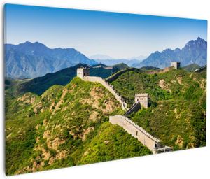 Wallario Premium Leinwandbild Die Chinesische Mauer - Wahrzeichen in China im Sommer in Größe 60 x 90 cm