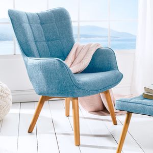 Design Armlehnen Sessel SCANDINAVIA hellblau Strukturstoff Massivholz