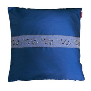 Kissenhülle Wildseide Optik Bordüre mit Perlen bestickt Kissenbezug Zierkissen Deko Kissen 50x50 cm Blau