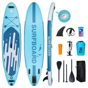 Puluomis Stand Up Paddle Boards aufblasbar SUP 320cm Surfbrett Paddling Paddelboard Set mit Video Halter und Fußband, , MB. bis 150Kg 320x76x16cm, Blau