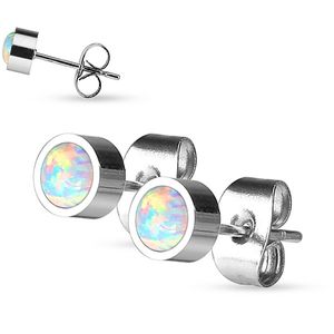 Ohrstecker Ohrringe Edelstahl mit Opal Imitat, Größe:3 mm