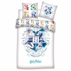 Weißes Bettwäsche-Set mit blauem  Hogwarts Wappen HARRY POTTER, Zertifikat ÖKO-TEX