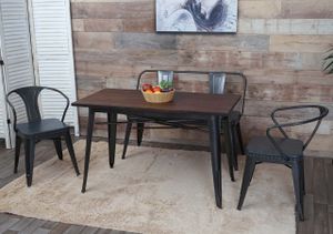 Jedálenský set HWC-H10, 2x jedálenská stolička Lavica Jedálenský stôl, umelá koža Elm WoodPriemyselná gastronómia ~ sivá