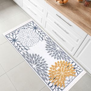 Kurzflor Teppich  Läufer - Boho Kelim Teppich, Wohnzimmerteppich, Schlafzimmer und Küchenteppich, Flur Teppich, 50 x 80 cm, Orient-Blau-Gold