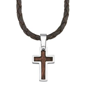s.Oliver 2018841 Chlapecký náhrdelník kříž z nerezové oceli stříbrný hnědý 43 cm
