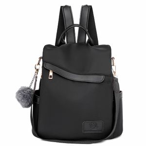 Damen Rucksack Geldbörsen mit Pom Pom Anti-Diebstahl-Reisetasche Convertible Satchel Handtaschen und Umhängetasche, Schwarz