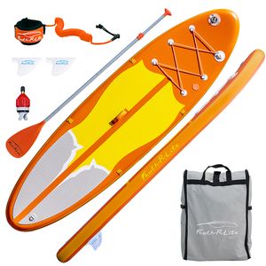 FEATH-R-LITE Aufblasbares Stand Up Paddle Board,305 x 80 x 15 cm, Surfboard, Faltbares aufblasbares Paddel ,SUP, Paddle Board, Orange & Gelb
