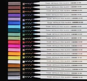 Metallic Marker Stifte,20 Farben Metallic Pinselstifte, Metallischen Stift Pens für DIY Fotoalbum Gästebuch Hochzeit Papier Glas Kunststoff Stein (1mm Feiner Spitze)