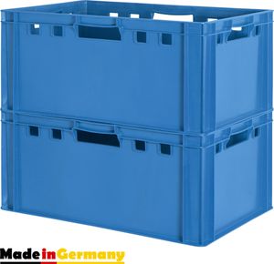 2 Stück E3 Fleischkiste Kiste Eurobox Lebensmittelecht Metzgerkiste Box Aufbewahrungsbox Kunststoff Wanne Plastik Stapelbar Lagerkiste 60 x 40 Blau Kingpower