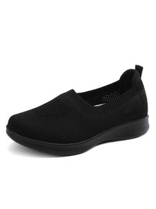 Damen Atmungsaktiv Fliegende Gewebte Sportschuhe Flache Schuhe Aus Mesh Große Größe Schwarz,Größe:EU 36