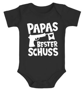 Baby Body Papas bester Schuss Pistole Herz Papa-Sprüche lustig Baumwolle Jungen & Mädchen MoonWorks® schwarz 0-3 Monate
