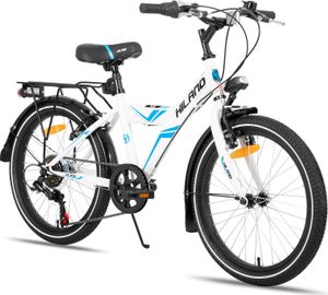 HILAND Rocket 20 Zoll Kinderfahrrad Mountainbike Kinder MTB für Jungen und Mädchen mit Shimano 6 Gang Schaltung Licht Gepäckträger, Weiß HILAND Rocket 20 Zoll Kinderfahrrad Mountainbike Kinder MTB für Jungen und Mädchen mit Shimano 6 Gang Schaltung Licht Gepäckträger, Weiß