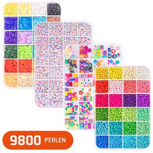 Perlen-Set XXL - Schmuckherstellung - Buchstabenperlen - Polymerperlen - Katsuki-Perlen - Glasperlen - Perlenset mit über 9800 Perlen
