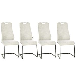 HOMCOM 4er Set Freischwinger Esszimmerstühle Stuhl Küchenstühle mit Griffmulde und Metallgestell Schwingstühle für Esszimmer modernes Design Polyester Stahl Beige 44 x 58 x 99 cm