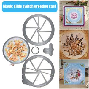 5PCS /Set Magic Window Slider Card Schneidwerkzeuge ,Slot Spin Vintage Frames Schneidwerkzeuge Stempel für DIY Scrapbooking Karten