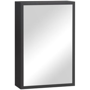 kleankin Spiegelschrank, Badspiegelschrank mit 3 Schichten, Hängeschrank mit Spiegel, Wandschrank für Badezimmer, Schlafzimmer, Edelstahl, Schwarz, 40 x 15 x 60 cm