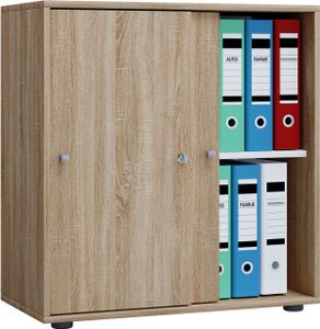 VCM Holz Büroschrank Ordner Aktenschrank Büromöbel Schrank Lona 2-fach Schiebetüren Sonoma-Eiche (Sägerau)