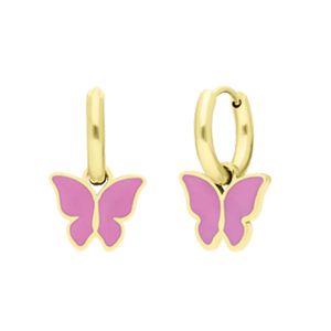 Lucardi - Kinder Vergoldete Edelstahlohrringe mit rosa Schmetterling - Ohrringe - Stahl - Gelbgold legiert - Nickelfrei