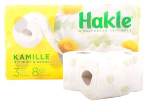 Hakle Toilettenpapier mit Kamillenduft und Dekor 3-lagig 8 Rollen WC Klopapier