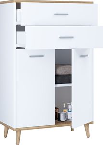 VCM Badmöbel Midischrank Badschrank Badezimmer Kommode Highboard Schublade Landos Weiß / Honig-Eiche