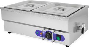 vertes Speisenwärmer Buffetwärmer Wärmebehälter Für Speisen Elektrisch 1500W aus Edelstahl (Inkl 2x 1/2 GN Behälter mit Deckel für 2x 6L, Ablasshahn)