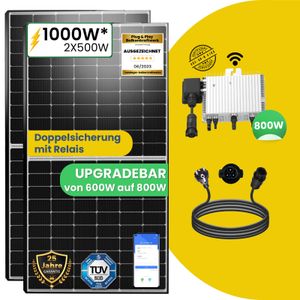 Balkonkraftwerk 1000W / 800W komplettset Photovoltaik Solaranlage inkl. Neu Generation Upgradefähiger 800W Deye WIFI Mikrowechselrichter mit Relais