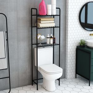 Toilettenregal ’Nordborg’ mit 3 Ablagen Metall 161 x 53 x 25 cm Schwarz