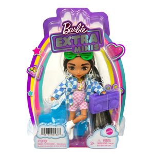 Barbie Extra Minis-Puppe #2 (ca. 14 cm) mit Moden, Accessoires und Puppenständer