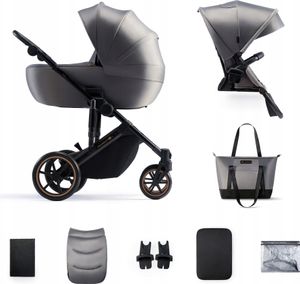 Kinderkraft PRIME 2 2 w 1 - wózek spacerowy do 22 kg - duża gondola - koła z pełną amortyzacją - wodoodporny daszek - szary