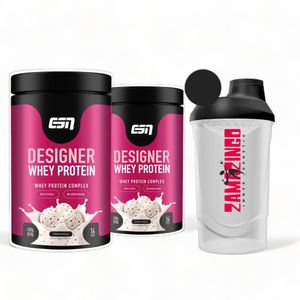 2x ESN Designer Whey Protein Straciatella 420g | Hochwertiges Eiweißpulver und Nahrungsergänzungsmittel für effektiven Muskelaufbau | Gratis Zama4zingo Protein Shaker 600ml