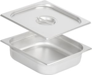 Nádoba na jídlo GN 2/3 s víkem, výška 100 mm, ohřívací nádoba z nerezové oceli, vhodná pro chafing dish
