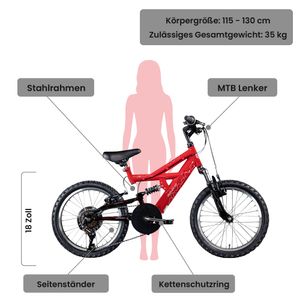 Galano FS180 Kinderfahrrad 6 Gang 18 Zoll ab 5 Jahre 115 - 130 cm Mountainbike Fully für Jungen und Mädchen MTB Fahrrad Fullybike