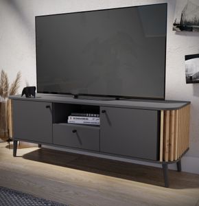 TV-Lowboard "Pretty" in grau und Artisan Eiche mit Lamellen TV Unterschrank 138 cm Retro Design