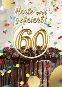 bentino 60. Geburtstagskarte XL mit leuchtenden KERZEN zum AUSPUSTEN und MUSIK, spielt den Song Happy Birthday, DIN A4 Set mit Umschlag, Glückwunschkarte zum sechzigsten Geburtstag
