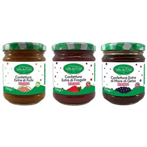 Italienische Marmeladen von Feigen, Erdbeeren, Maulbeeren | Marmelade mit viel Frucht und wenig Zuckerzusatz | 3 Glas mit 200+ g