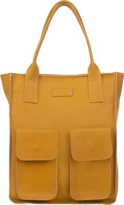 Vezze Wildleder-Shopper- Tasche - italienische Ledertasche - robust und wasserfest - große Hauptfach - mehrere Taschen und Griffen - Gelb-Safran