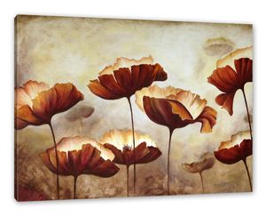 Mohnblumen gezeichnet als Leinwandbild / Größe: 100x70 cm / Wandbild / Kunstdruck / fertig bespannt