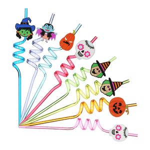 8 Stück wiederverwendbare Trinkhalme Neuheit Halloween Party Strohhalme Crazy Loop Strohhalme mit Cartoon Nachbildungen (A)