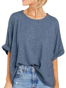 Damen Blusen Lose T-Shirt Baggy Plain Pullover Lässig Oberteile Sommer Shirts Tops Navy blau,Größe Xl