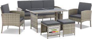 Juskys Polyrattan Gartenmöbel Sitzgruppe Turin Set 6 teilig - Outdoor Möbel grau-meliert Juskys Polyrattan Gartenmöbel Sitzgruppe Turin Set 6 teilig - Outdoor Möbel grau-meliert