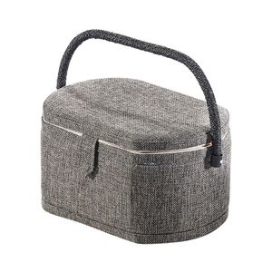 Kobolo Nähkästchen Nähkorb Nähkörbchen Nähkasten - grau -oval - Stoff - 29x20x16 cm - Weben Stricken Häkeln Box Aufbewahrung Handarbeitskorb Geschenk
