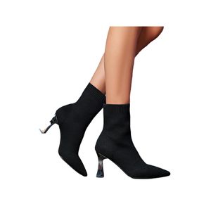 Damen Stiefeletten Elastischer Stiefel Socke Klobige Absatz Anti Slip Comfort Freizeitschuhe Schwarze feine Ferse,Größe:EU 37
