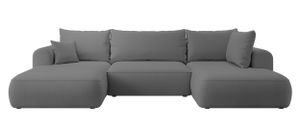 Selsey OVO - Wohnlandschaft U-Form-Sofa mit Schlaffunktion, Bettkasten, Ottomane rechts, Veloursbezug Dunkelgrau