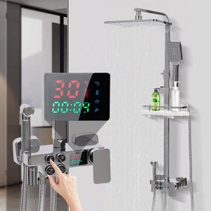 Intelligentes Duschsystem mit Thermostat Regendusche Digitales Display Duschset Handbrause Duscharmatur (silber)