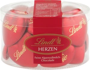 Lindt Vollmilchschokolade in Herzform 15 Stück Rot 300 Gramm Lindt Vollmilchschokolade in Herzform 15 Stück Rot 300 Gramm