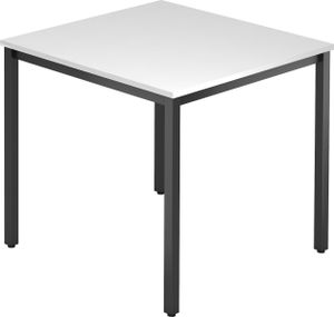 bümö Multifunktionstisch weiß, Tisch 80 x 80 cm, Tischfuß vierkant in schwarz - einfacher Tisch klein, Besprechungstisch System D-Serie,