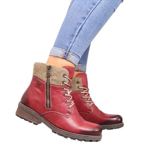 Mode-Stiefeletten mit mittlerem Absatz und seitlichem Reißverschluss zum Schnüren,Farbe:Rot,Größe:37